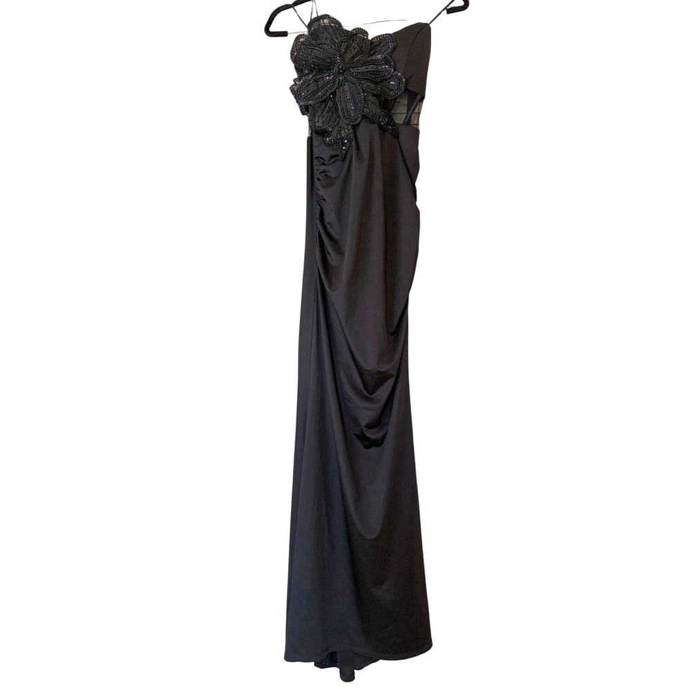 Crystal Doll Black Strapless Corset Gown Beaded Sequins Womens S (Juniors M)